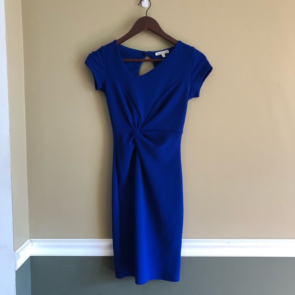 Bright blue casual fitted dress